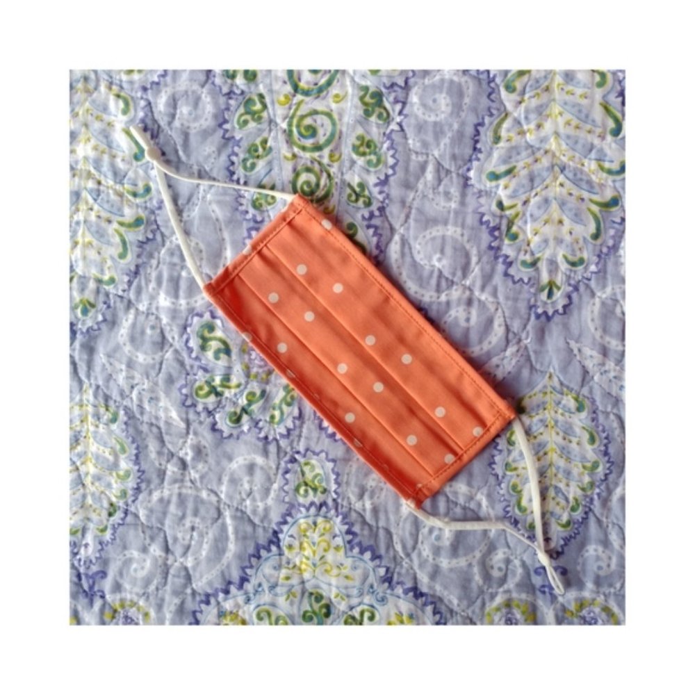 Cotton reusable adult face mask coral organge with white polka dots